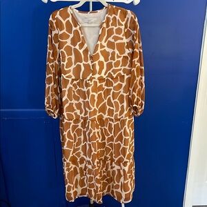 LOFT Brown and Cream Plunge Neck Sundress